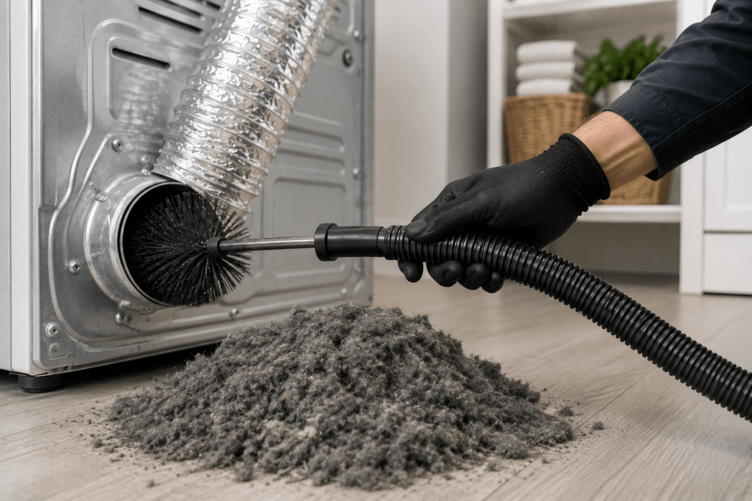 Professional dryer vent cleaning removing lint and debris from the dryer exhaust