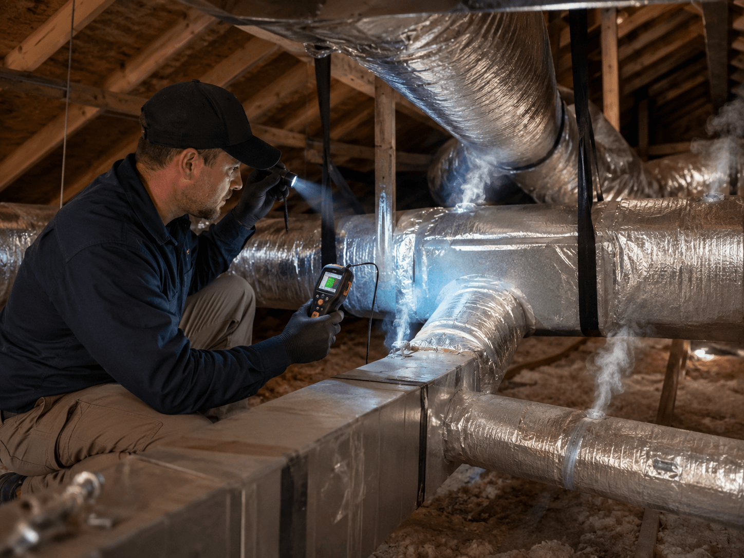 Hidden air leak inspection and duct sealing service by Kemah Air Duct Cleaning Texas